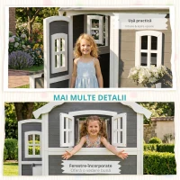 Outsunny Casă de joacă din lemn pentru copii, cu uși și ferestre(m-4)