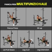 HOMCOM Panca Multifunzione Stazione Fitness con Schienale Regolabile su 3 Livelli, Supporto Gambe e Barra Superiore, 175x110x202cm, Nero(m-4)