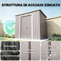 Outsunny Capanno Attrezzi con Tetto Inclinato, 2 Ingressi e Prese d'Aria, in Acciaio Zincato, 213x130x172 cm, Grigio(m-4)