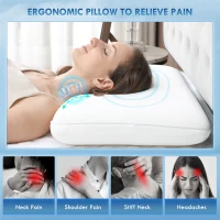 HOMCOM Memory Foam Pillow for Pain Relief, Neck Pillow for Side Back Stomach Sleeper, Quick-Rebound, Fits Standard King Queen Beds, Cream(m-5)