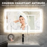 HOMCOM Miroir salle de bain éclairage LED miroir lumineux salle de bain mural interrupteur tactile lumière 3 couleurs 80x100cm(m-5)