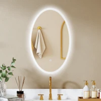 HOMCOM Miroir salle de bain avec éclairage 80 x 50 cm, miroir LED ovale, anti-buée, 3 couleurs lumière, dimmable, transparent(m-2)