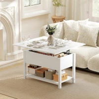 HOMCOM Table basse relevable et extensible table de salon avec compartiment caché étagère ouverte 100x45x50,5cm blanc(m-2)