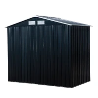 Outsunny Casuta de Gradina Depozitare Unelte din Tabla de Otel, Magazie de Gradina din Otel cu Usi glisante, 213x130x185cm, Gri(m-21)