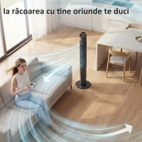 HOMCOM Ventilator de Tip Turn 116 cm, control prin aplicație WiFi, pentru dormitor, culoare neagră(m-8)