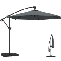 Outsunny Umbrelă Suspendată cu Bază în Cruce, din Metal și Poliester, 302x295x242 cm, Gri Închis(m-11)