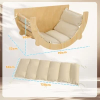 AIYAPLAY 3 en 1 Arche d'escalade fauteuil à bascule et table de jeu coussin, en bois naturel, pour enfants de 18 à 48 mois(m-3)
