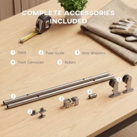 HOMCOM Sliding Door Hardware Kit Smooth Quiet 304 Stainless Steel for 200cm Track Sliver Tone(m-7)