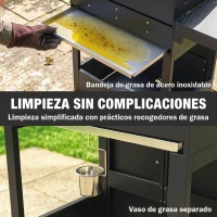 Outsunny Barbacoa de Gas con 3 Quemadores 7,5 kW Termómetro Parrilla Plancha Mesas Laterales Armario Ruedas 125x57x110 cm Negro(m-8)