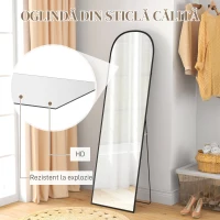 HOMCOM Oglindă de podea și perete modernă din aliaj de aluminiu cu suport pliabil, 50x170 cm, negru(m-5)
