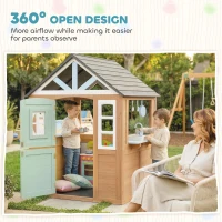 AIYAPLAY Wooden Playhouse for Kids, Wendy House with Pet Door, Play Kitchen, Half Door and Windows for Indoor Outdoor, Ages 2+(m-7)