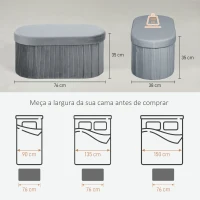 HOMCOM Puff de Arrumação 72 L 76x38x35 cm Estofado em Veludo Baú de Arrumação Suporta 120 kg Cinzento Escuro(m-3)