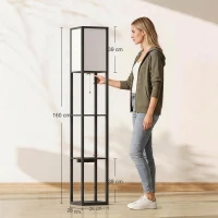 HOMCOM Floor Lamp with Shelves, 3 Layer Column Modern Standing Lamp for Living Room, Bedroom, Office, Black(m-3)