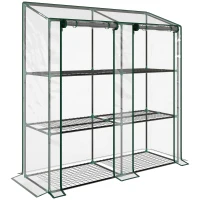 Outsunny Seră de Grădină cu Acoperire din PE, 6 Rafturi și 2 Uși Rulabile, 143x46x151cm, Transparentă(m-1)