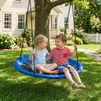 Outsunny Balançoire nid d'oiseau Ronde balançoire Panier Ø 110 cm 4 Anneaux Inclus métal époxy Oxford Haute densité Bleu(m-9)