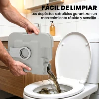 HOMCOM Inodoro Portátil con Tanques Dobles de 10L Estructura en Plástico PE para Camping y Senderismo 36x42x30 cm Gris(m-6)