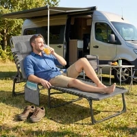 Outsunny Chaise longue pliable bain de soleil dossier inclinable 5 niveaux têtière amovible 189 x 58 x 30 cm gris(m-8)