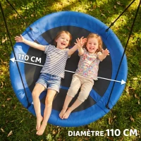 Outsunny Balançoire nid d'oiseau Ronde balançoire Panier Ø 110 cm 4 Anneaux Inclus métal époxy Oxford Haute densité Bleu(m-5)