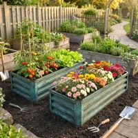 Outsunny Conjunto de 2 Floreiras Grandes para Exterior em Aço Galvanizado Hortas para Terraço Jardim 110x50x30 cm Verde(m-8)