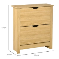 HOMCOM Narrow Shoe Cabinet, Space Saving Shoe Storage Cabinet with 2 Flip Drawers and Adjustable Shelves for 12 Pairs of Shoes for Hallways and Living Room, Natural Wood Finish(m-3)