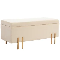 HOMCOM Banc de rangement coffre de rangement design contemporain - espace de rangement velours beige piètement métal doré(m-11)