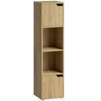 HOMCOM Narrow Bookcase, 4-Tier Bookshelf, Storage Cabinet with doors for Living Room, Bedroom, Oak(m-1)
