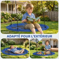 Outsunny Balançoire nid d'oiseau Ronde balançoire Panier Ø 110 cm 4 Anneaux Inclus métal époxy Oxford Haute densité Bleu(m-7)