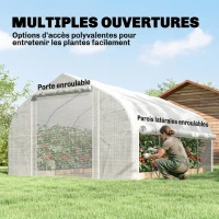 Outsunny Serre tunnel de jardin 12 m², serre de jardin tunnel avec porte et 8 fenêtres, bâche PE 140 g/m² 400 x 200 x 200cm blanc(m-4)