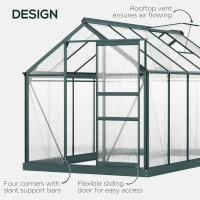 Outsunny 6 x 10ft Polycarbonate Greenhouse - Large Walk-In Green House with Sliding Door and Window, Garden Plant Grow House with Aluminium Frame and Foundation, Dark Green(m-16)