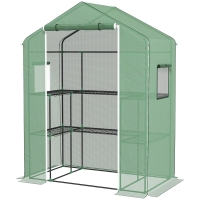 Outsunny Serre de jardin avec 1 porte, 2 fenetres et 2 étagères en forme de U pour Légumes Plantes Fleurs Bâche PE 140x73x190 cm