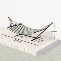 Outsunny Outdoor Hammock with Stand Detachable Pillow Striped Swing Steel Frame, for Garden, Patio, Green(m-3)