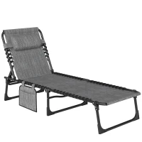 Outsunny Chaise longue pliable bain de soleil dossier inclinable 5 niveaux têtière amovible 189 x 58 x 30 cm gris(m-12)