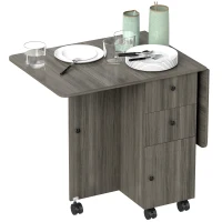 HOMCOM Table de cuisine pliable table à manger pliante 2 plateaux rabattables avec 2 tiroirs 1 placard gris(m-11)