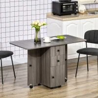 HOMCOM Table de cuisine pliable table à manger pliante 2 plateaux rabattables avec 2 tiroirs 1 placard gris(m-10)