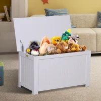 HOMCOM Coffre de rangement avec charnières de sécurité boîte de rangement en bois coffre à jouets avec couvercle rabattable 81L x 40l x 46H cm blanc(m-14)