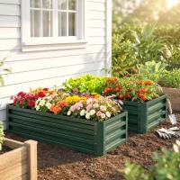 Outsunny Conjunto de 2 Floreiras Grandes para Exterior em Aço Galvanizado Hortas para Terraço Jardim 110x50x30 cm Verde(m-9)