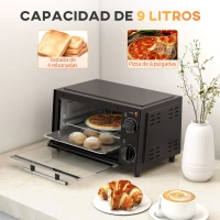 HOMCOM Mini Horno Eléctrico 9L Horno Eléctrico Sobremesa 750W con Temperatura Ajustable Temporizador 35x24,6x20 cm Negro(m-4)