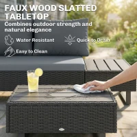 Outsunny 5 Seater Rattan Garden Furniture Set, L Shaped Garden Corner Sofa, Adjustable Back, Faux Wood Table, Dark Grey(m-6)