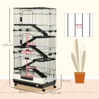 PawHut Cage pour lapin enclos à 5 niveaux avec 3 portes 5 rampes plateau amovible roulettes 81 x 52,5 x 159 cm noir et gris(m-3)