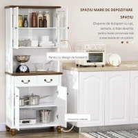 HOMCOM Sifonier de Bucătărie, Bufet, 2 Sertare, 2 Compartimente cu Uși, Design Clasic, Alb + Maro închis, 76 x 38 x 182 cm(m-5)