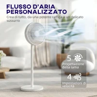 HOMCOM Ventilatore a Piantana con Telecomando, Regolabile in Altezza, 4 Velocità, Oscillazione 80°, Bianco(m-4)