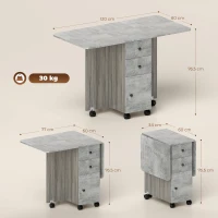 HOMCOM Mesa de Refeição Dobrável com Rodas Mesa Abatível com 2 Gavetas e Armário Mesa Auxiliar Multifuncional 120x60x76,5 cm Cinza(m-3)