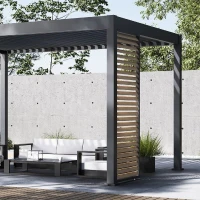 Panneau brise-vue - OMBREA - Ventelles horizontales - 1 m - Aluminium - Anthracite et ventelles finition bois(m-3)