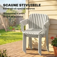 Outsunny Set 4 Scaune de Grădină Stackabile din Polipropilenă Anti-UV, Design Lamelar cu Cotiere, pentru Terasă Balcon Exterior Interior, Gri(m-5)