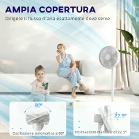 HOMCOM Ventilatore a Piantana con Telecomando, Regolabile in Altezza, 4 Velocità, Oscillazione 80°, Bianco(m-5)