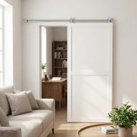 HOMCOM Sliding Door Hardware Kit Smooth Quiet 304 Stainless Steel for 180cm Track Sliver Tone(m-2)