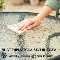 Outsunny Masă de Grădină Rotundă cu Orificiu pentru Umbrelă, din Metal și Sticlă Temperată, Ø96,5x71 cm, Neagră(m-4)