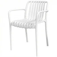 Outsunny Juego de 4 Sillas de Jardín Exterior Apilables de PP con Respaldo Curvado Asiento de Listones 55x58,5x81,5 cm Blanco(m-11)