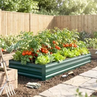 Outsunny Letto per Orto Rialzato in Metallo da Esterno, Portapiante per Fiori ed Erbe, 241x90,5x30cm(m-7)