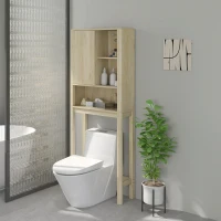 HOMCOM Meuble de rangement au-dessus des toilettes avec porte coulissante, compartiments et étagère réglable, blanc(m-10)